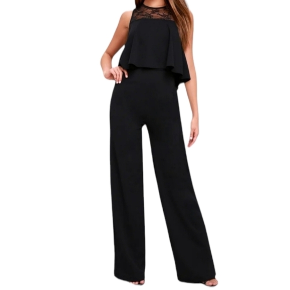 NWT Lulu's Hollywood Heights Black Lace Jumpsuit Small - Picture 1 of 12